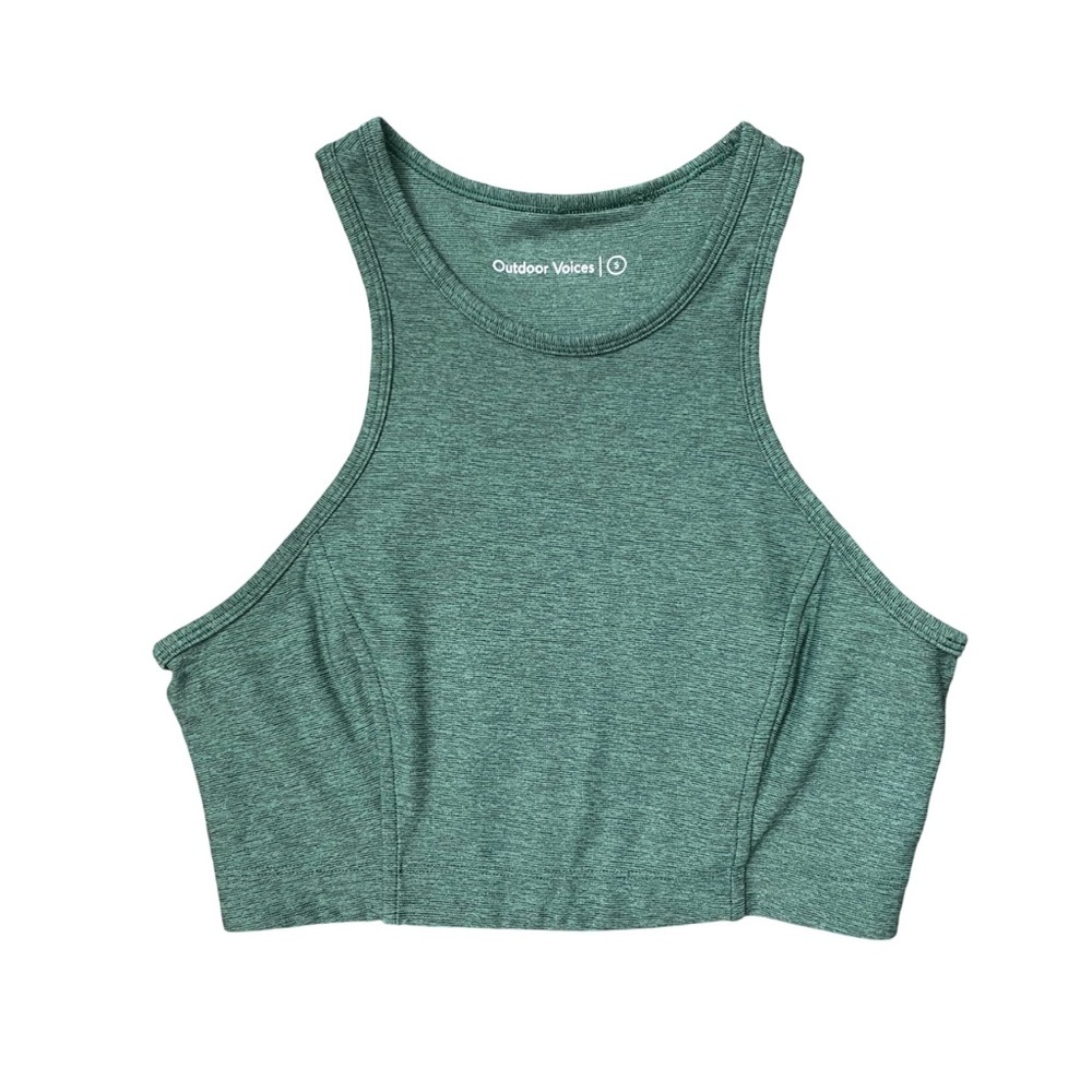 Outdoor Voices Athena Crop Top Green Activewear High Neckline Tank Top Medium